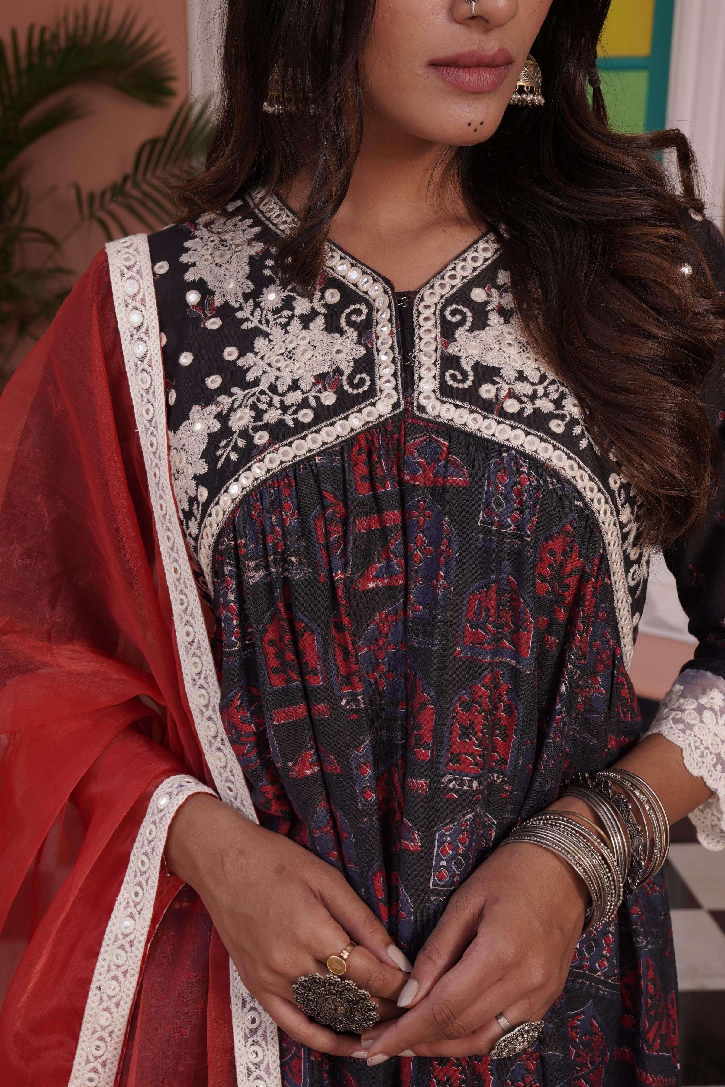 BulBul Bhumika Chanderi Red Kurta Set with Dupatta