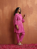 Thumbnail for trueBrowns Pink Print Kaftan Kurta Co-ord Set