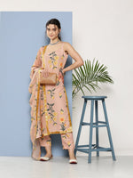 Thumbnail for Ahalyaa Women Nude-Coloured Floral Printed Gotta Patti Kurta with Trousers & With Dupatta - Distacart