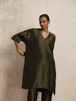 Thumbnail for trueBrowns Olive Green Tissue Kurta Co-ord Set
