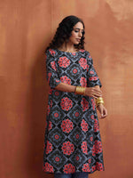 Thumbnail for trueBrowns Black Ajrak Print A-line Kurta Set