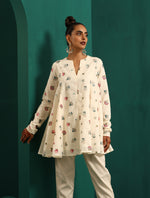Thumbnail for trueBrowns Ivory Multi Color Floral Cotton Flared Co-ord Set - Distacart