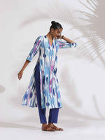 Thumbnail for trueBrowns Blue Ikat Print Muslin Kurta Set