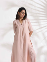 Thumbnail for trueBrowns Light Pink Slub Kurta Set
