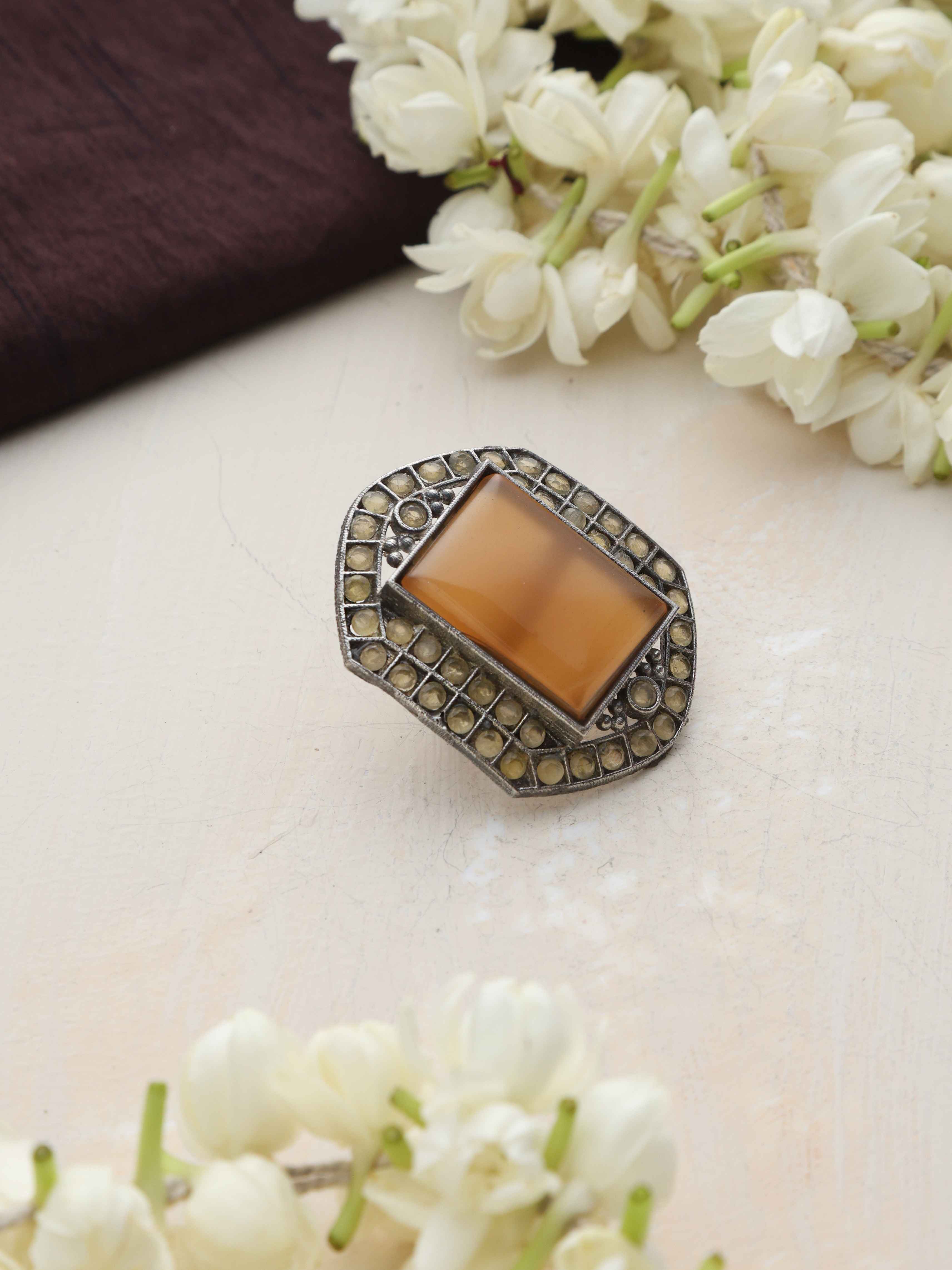 trueBrowns Silver Tone Yellow Stone Ring - Distacart