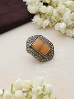 Thumbnail for trueBrowns Silver Tone Yellow Stone Ring - Distacart