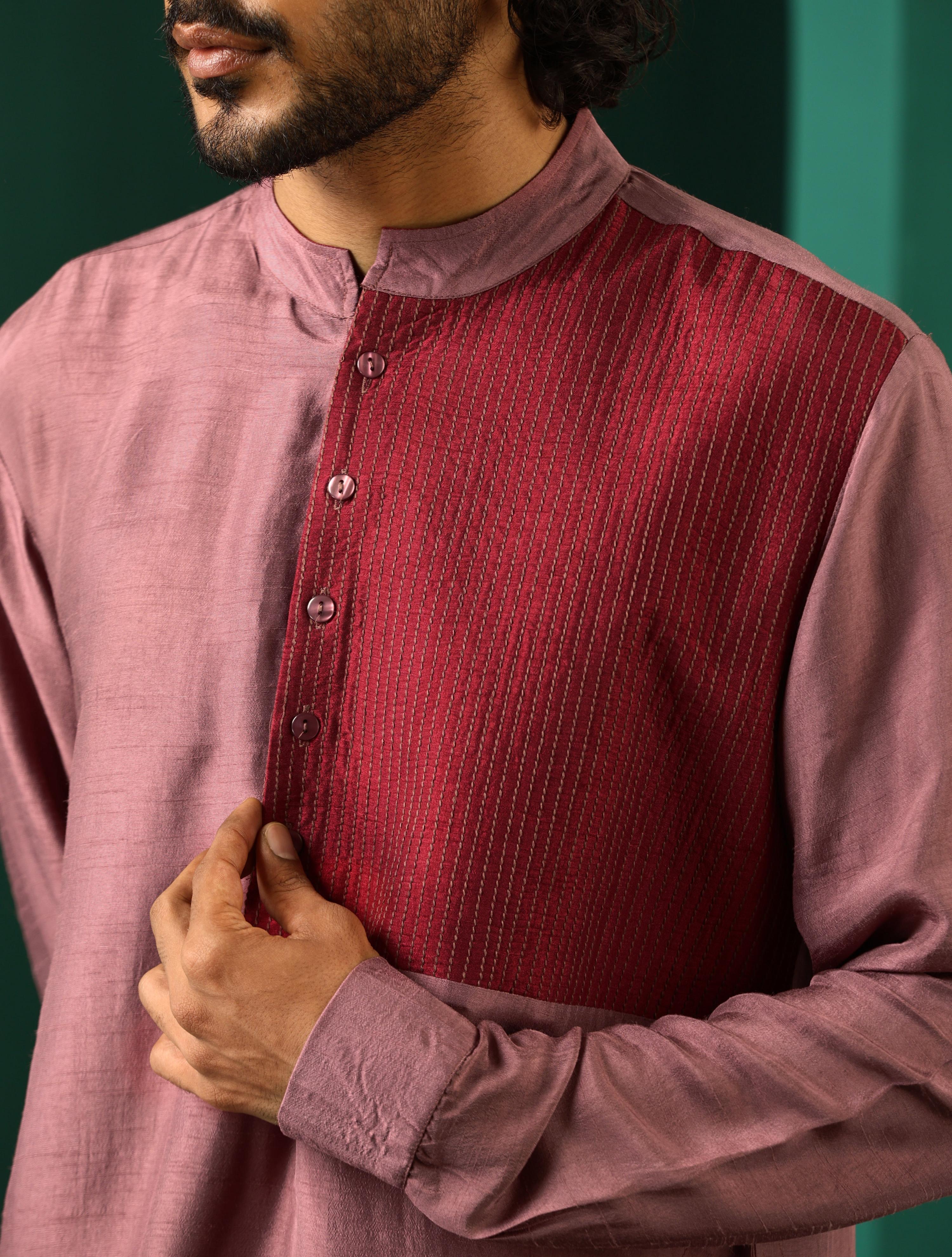 trueBrowns Men's Light Mauve Silk Co-ord Set - Distacart