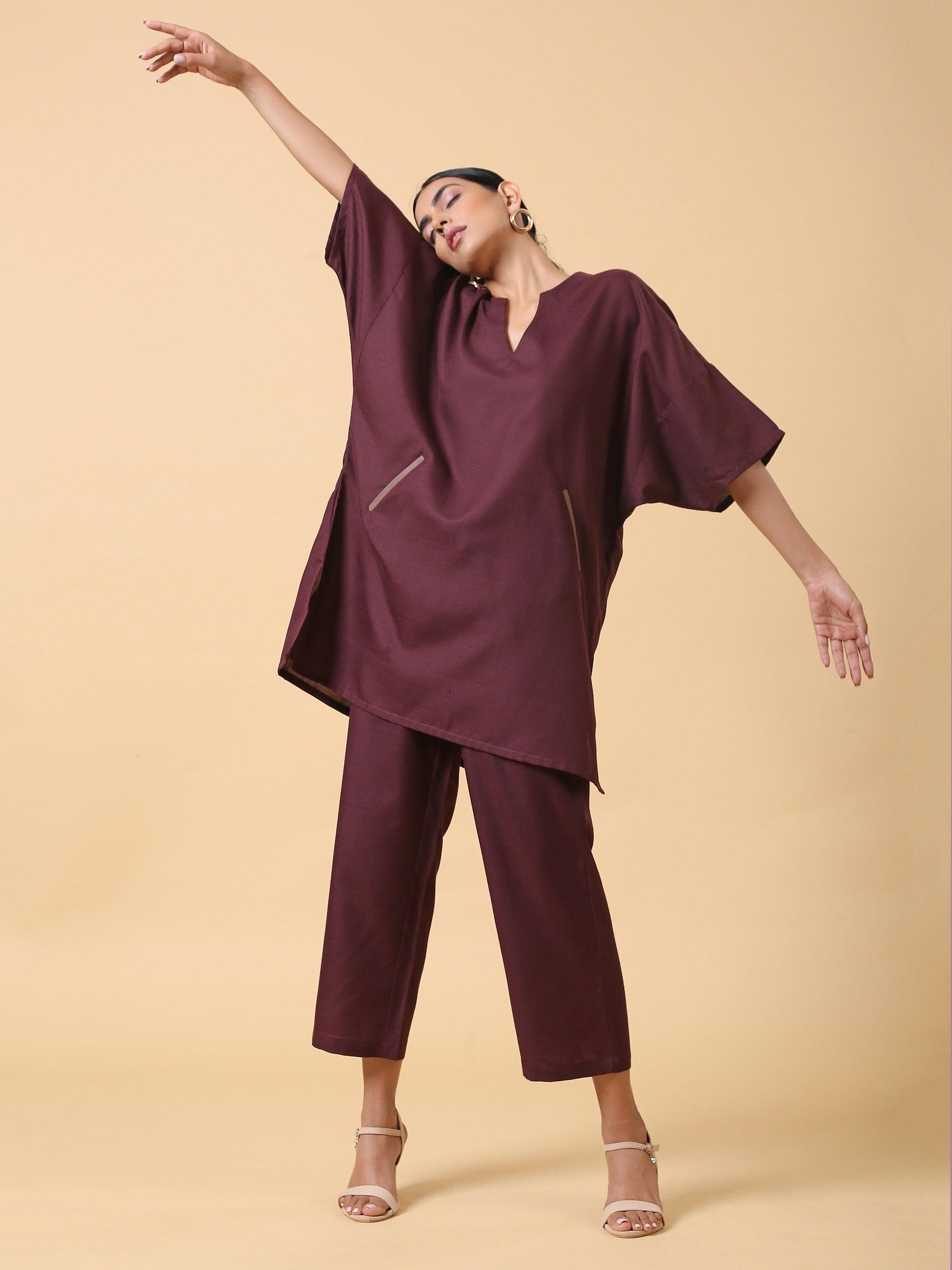 trueBrowns Cotton Linen Purple Boxy Fit Co-Ord Set - Distacart