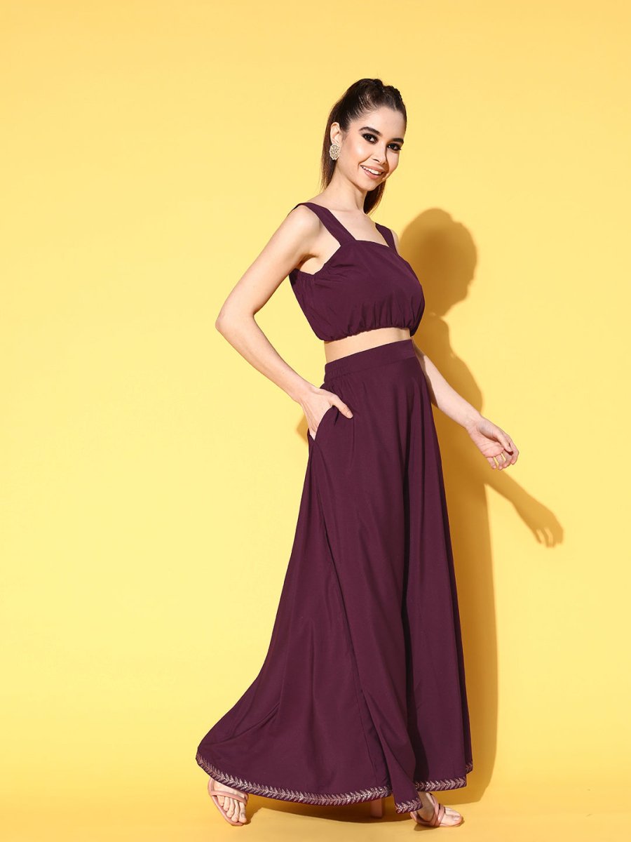 Ahalyaa Women Burgundy Top With Skirt & With Jacket - Distacart