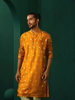 Thumbnail for trueBrowns Men's Mustard Geometric Floral Viscose Silk Long Kurta - Distacart