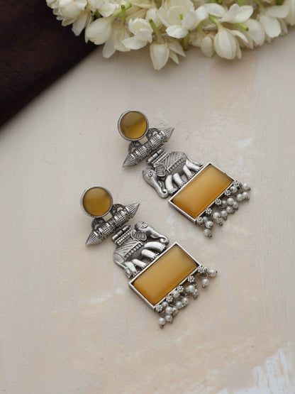 trueBrowns Silver Tone Yellow Stone Earrings - Distacart