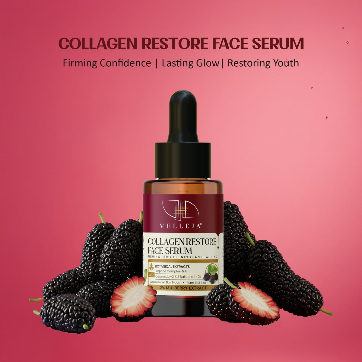 Velleja Collagen Restore Serum|Natural Retinol Alternative with Ceramid|Firming & Hydrating for Youthful Glow - Dista