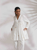 Thumbnail for trueBrowns Off-White Cotton Embroidered A-line Co-ord Set