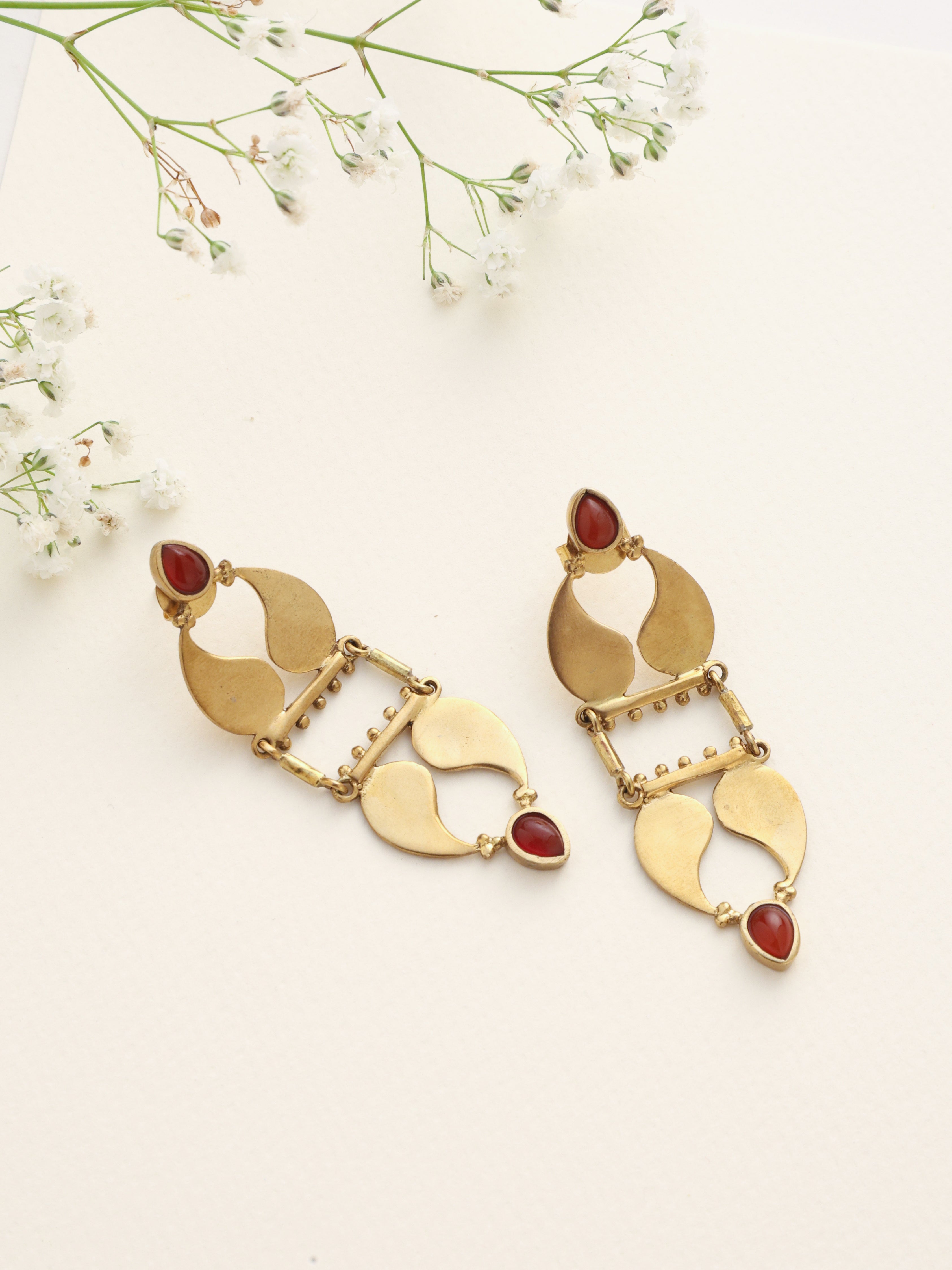 trueBrowns Brass Red Stone Paisley Earrings - Distacart