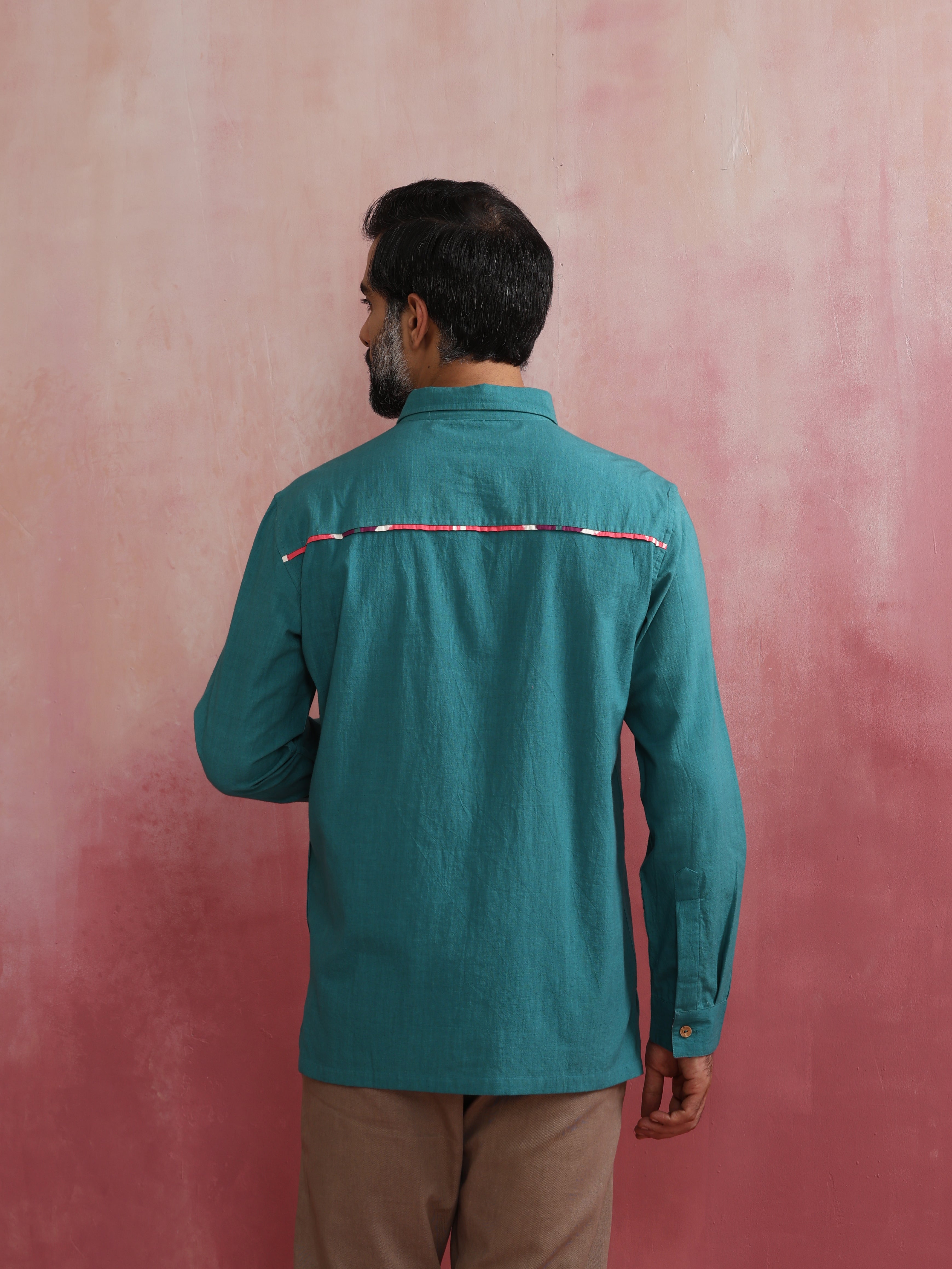 trueBrowns Men's Teal Cotton Shirt