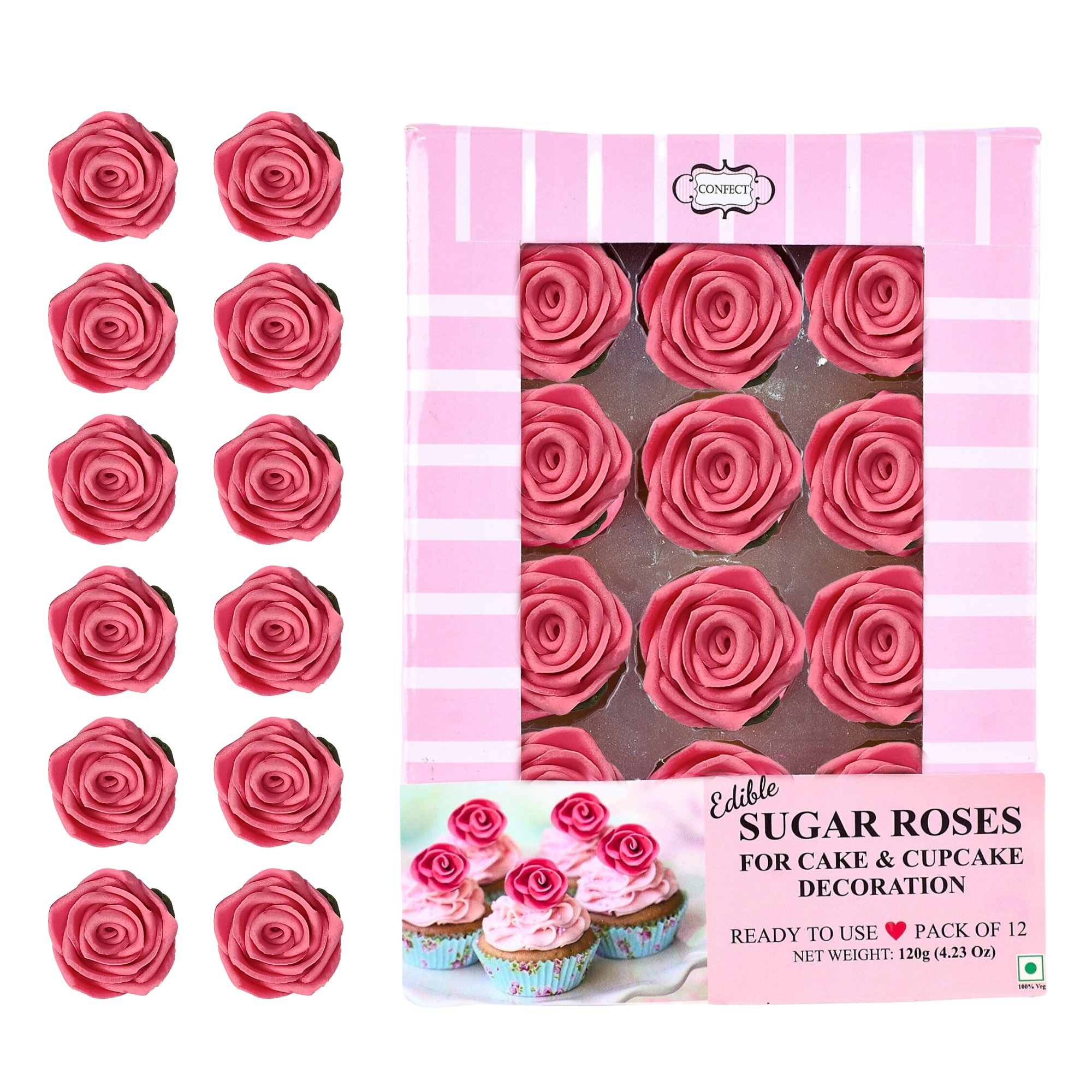 confect sugar roses topper sugar roses for cake decorations edible flamingo rose pink roses pack of 12
