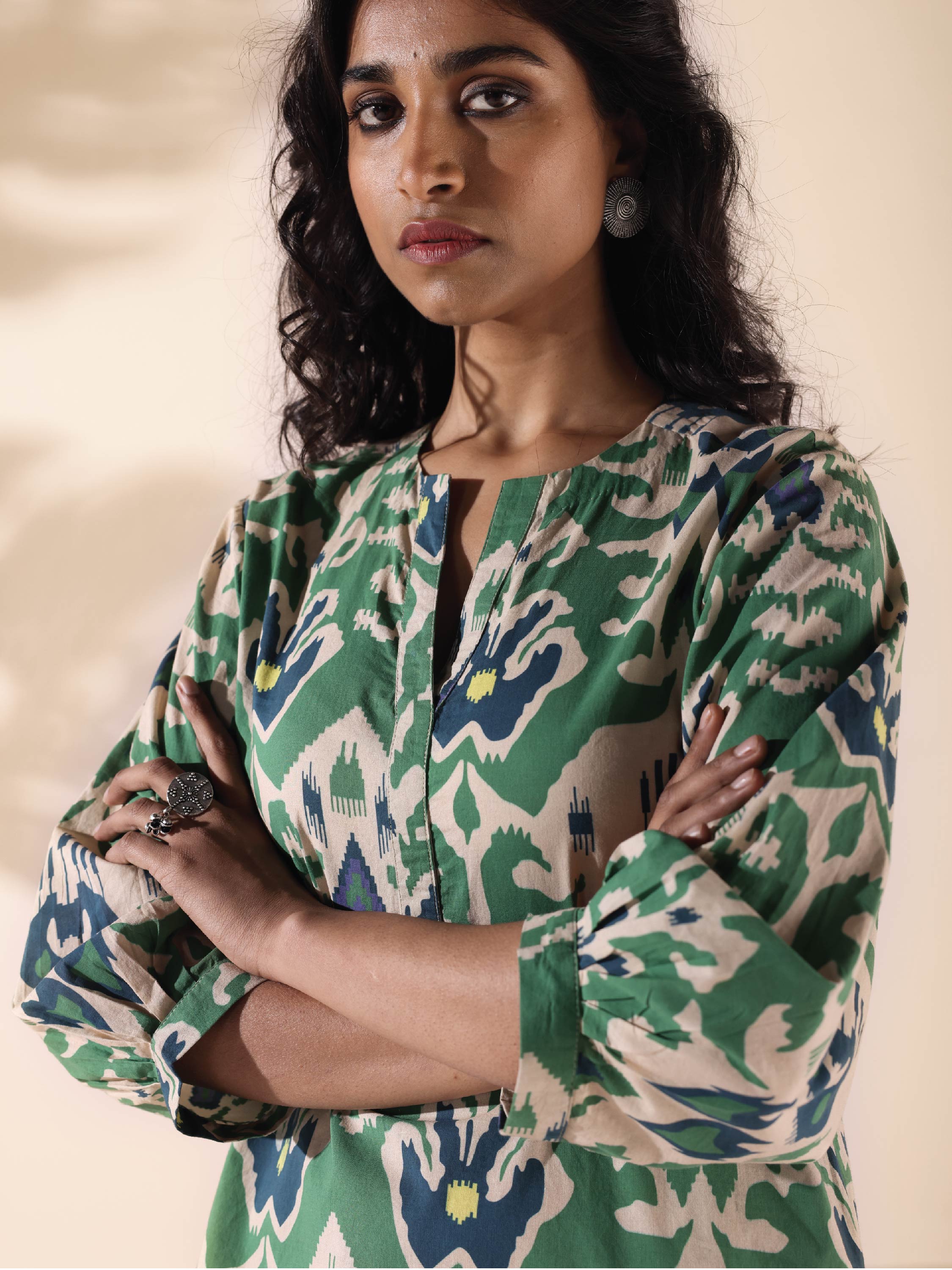 trueBrowns Green Cotton Ikat Relaxed Co-ord Set - Distacart