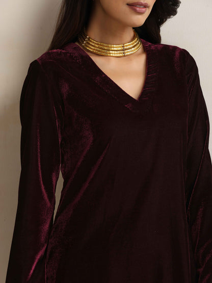 trueBrowns Purple Velvet Kurta Co-ord Set - Distacart