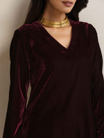 Thumbnail for trueBrowns Purple Velvet Kurta Co-ord Set