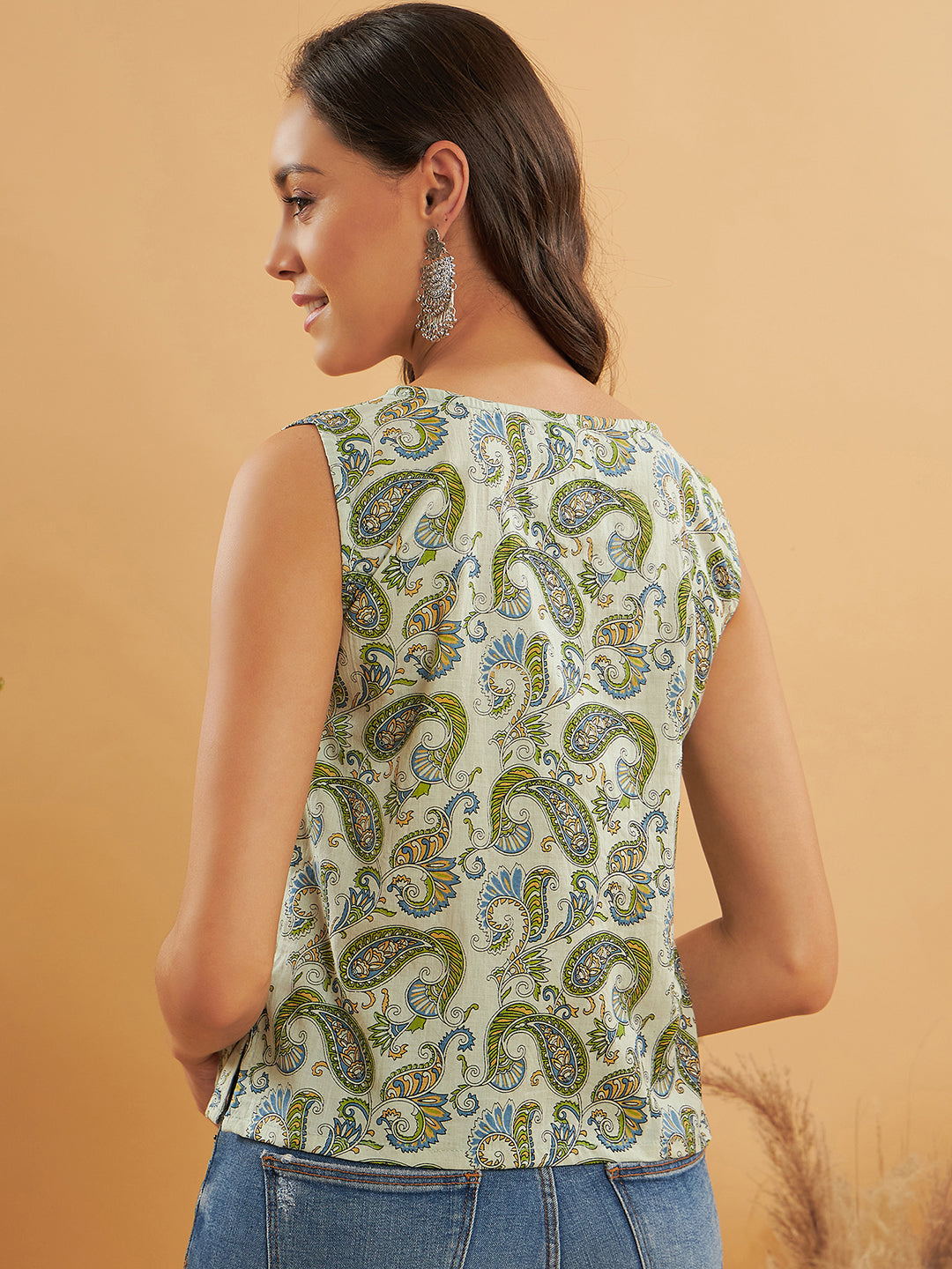 InWeave Sage Green Paisley Print W/U Top