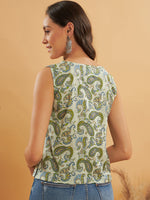 Thumbnail for InWeave Sage Green Paisley Print W/U Top