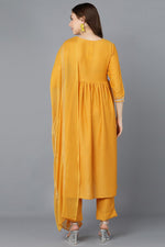 Thumbnail for Ahika Mustard Poly Silk Flared Suit Set