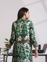 Thumbnail for trueBrowns Green Muslin Ikat Shirt Blouse