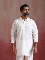 Thumbnail for trueBrowns Men's White Cotton Shirt Collar Stylized Kurta Co-ord set