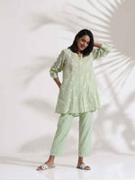 Thumbnail for trueBrowns Green Cotton Floral Embroidered Co-ord Set