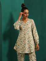 Thumbnail for trueBrowns Teal Floral Cotton Printed Short Co-ord Set - Distacart