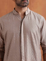Thumbnail for trueBrowns Men's Beige Cotton Dobby Kurta