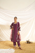 Thumbnail for BulBul Women Wine Embroidered Premium Silk Straight Suit With Dupatta