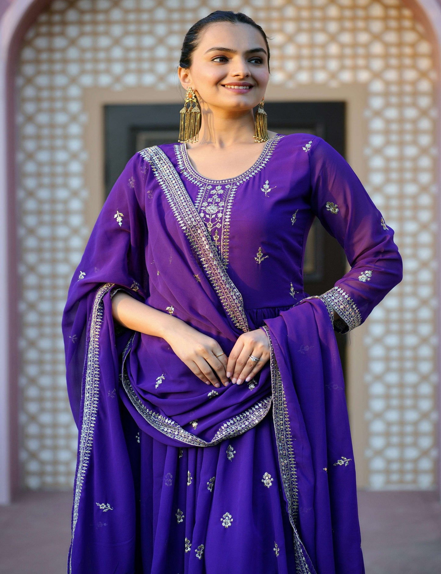 Yash Enterprise Alluring Blue Georgette Readymade Gown - Distacart