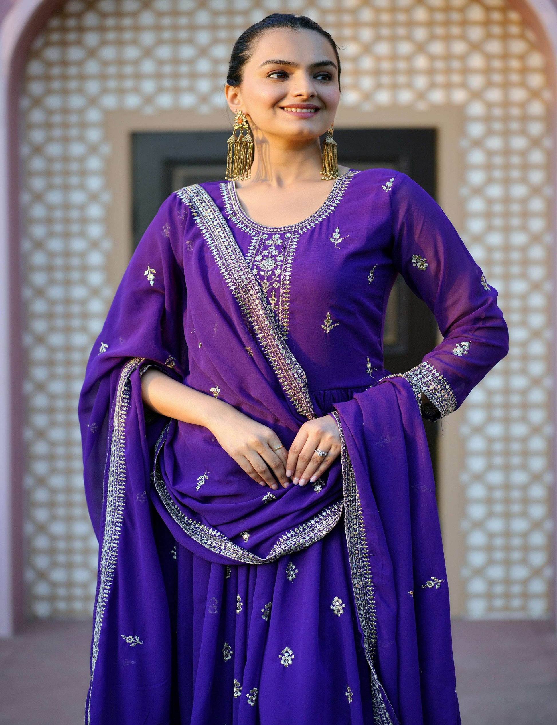 Yash Enterprise Alluring Blue Georgette Readymade Gown - Distacart