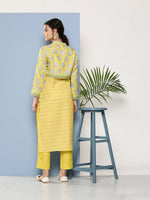 Thumbnail for Ahalyaa Women Yellow Floral Printed Kurta with Trousers & Jacket - Distacart