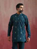 Thumbnail for trueBrowns Men's Blue Ikat Print Mandarin Collar Kurta Co-ord set