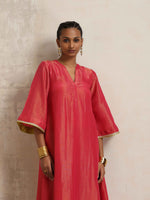 Thumbnail for trueBrowns Hot Pink Tissue Flared Kurta Set