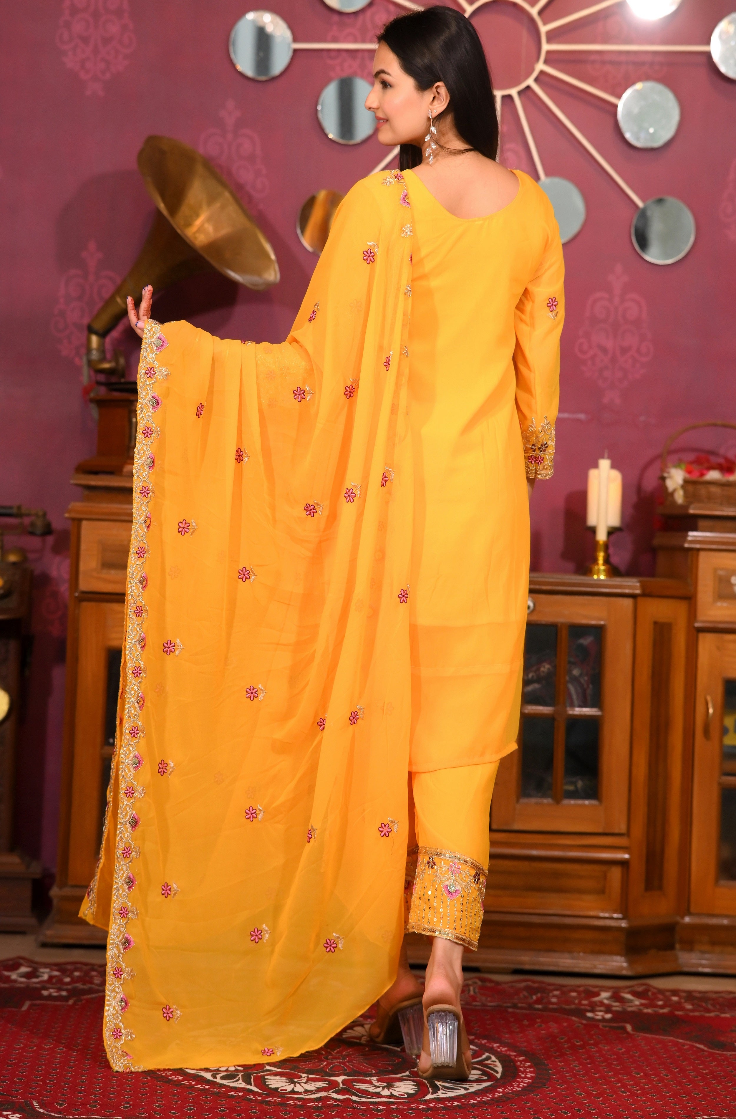 Teeya Creation Yellow Color Faux Georgette Silk Heavy Embroidery Work Fully Stitched Salwar Suit - Distacart