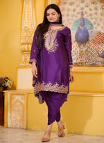 Thumbnail for Teeya Creation Purple Color Chinon Silk Heavy Embroidery Work Fully Stitched Salwar Suit - Distacart