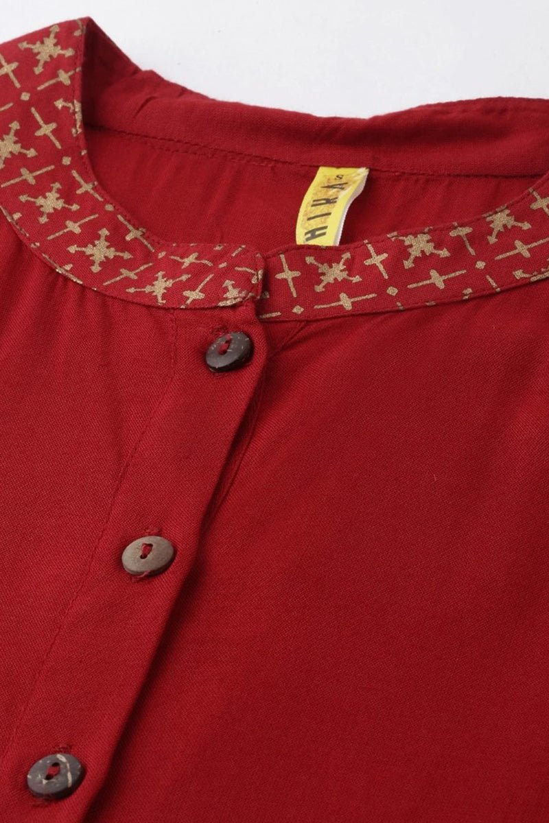 Ahika Red Cotton Flared Kurta