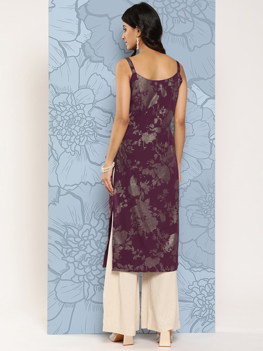 Ahalyaa Floral Foil Printed Crepe Kurta - Distacart