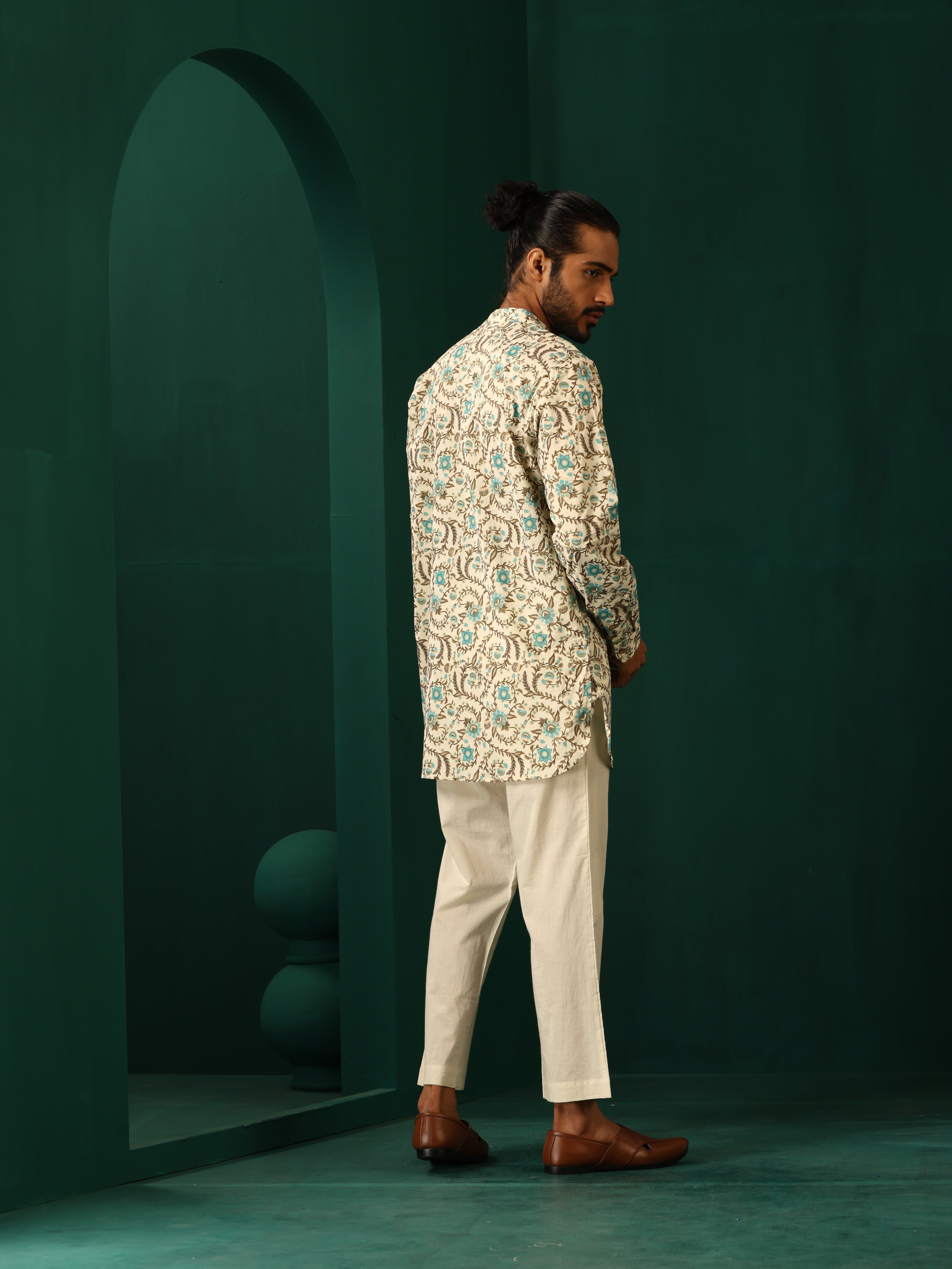 trueBrowns Men's Teal Floral Cotton Printed Co-ord Set - Distacart