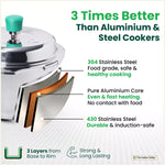 Thumbnail for The Indus Valley RapidCuk Tri-ply Stainless Steel Pressure Cooker, Premium Quality, 3 Layer Thick Body, Heavy Bottom, 100% Safe, ISI Certified, Induction & Gas, 2/3/5L