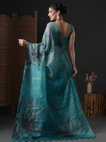 Thumbnail for Anouk Blue & Black Floral Printed Organza Saree - Distacart