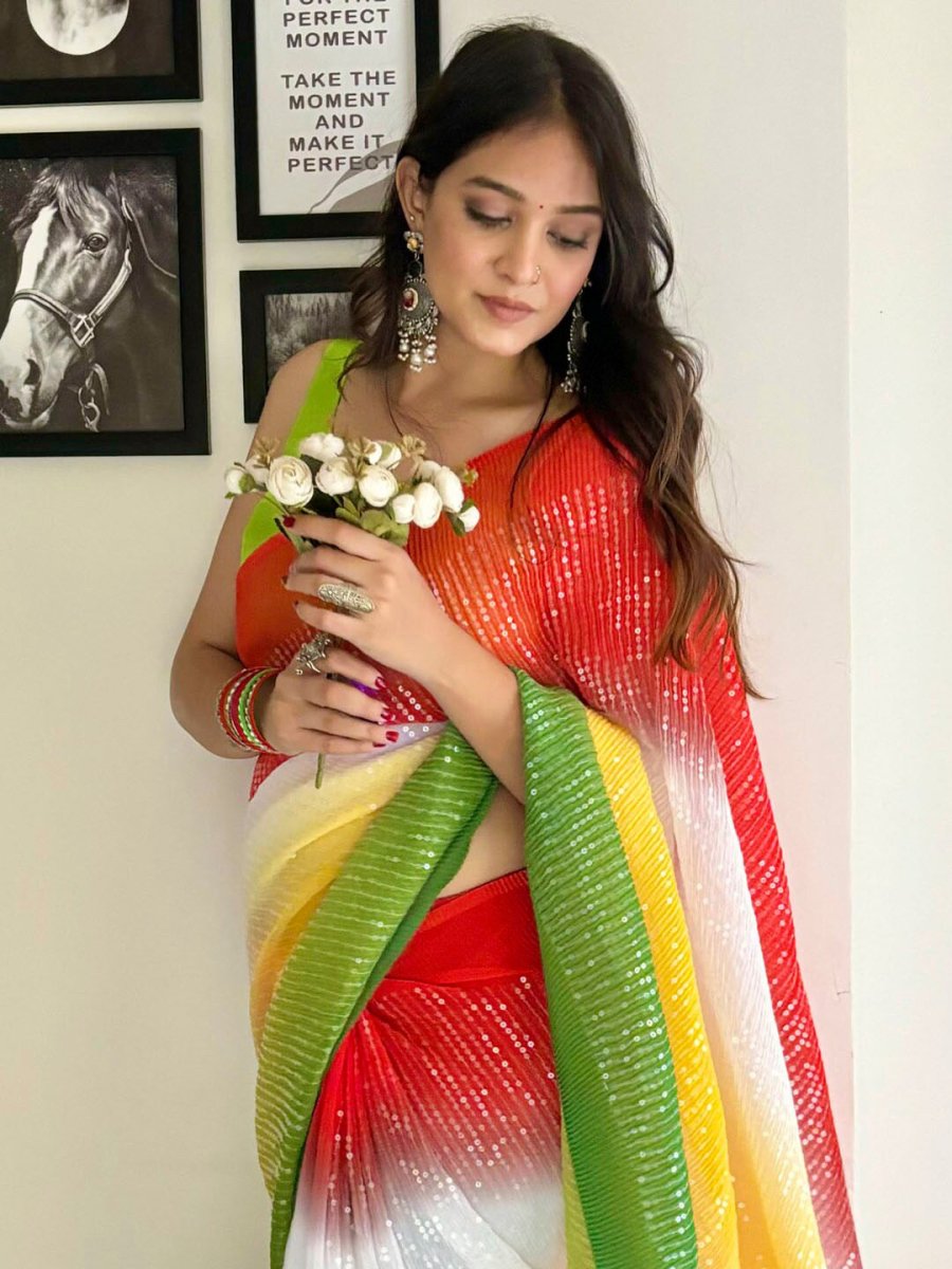 Anouk Embellished Sequinned Pure Georgette Designer Saree - Distacart