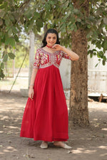 Thumbnail for Aastha Fashion Women's Red Faux Blooming Embroidery Zari Sequins-work Gown - Distacart