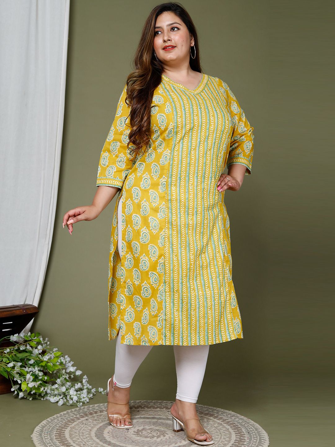 Swasti Ethnic Motif Printed V Neck Pure Cotton Kurta