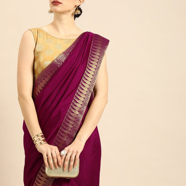 Anouk Purple Cotton Blend Solid Banarasi Saree - Distacart