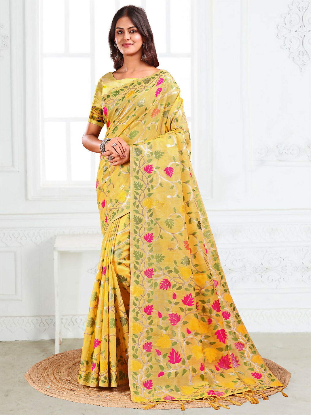Astita Linen Cotton Yellow Saree