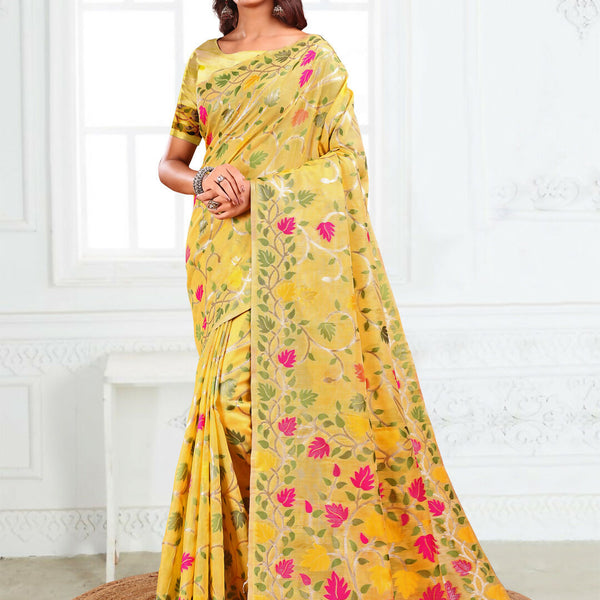 Astita Linen Cotton Yellow Saree
